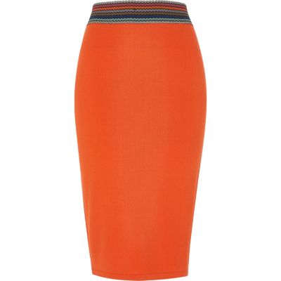Orange stripe waist midi pencil skirt
